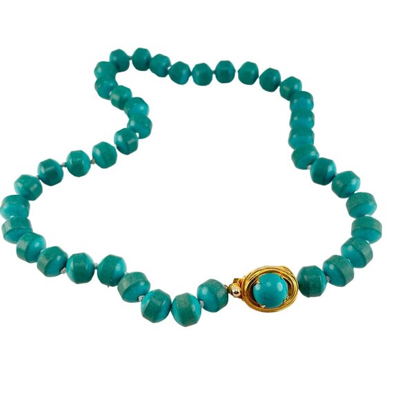 Vogue Turquoise Bird Nest Banded Ball Bead Necklace 15" 1950's - Picture 2 of 8